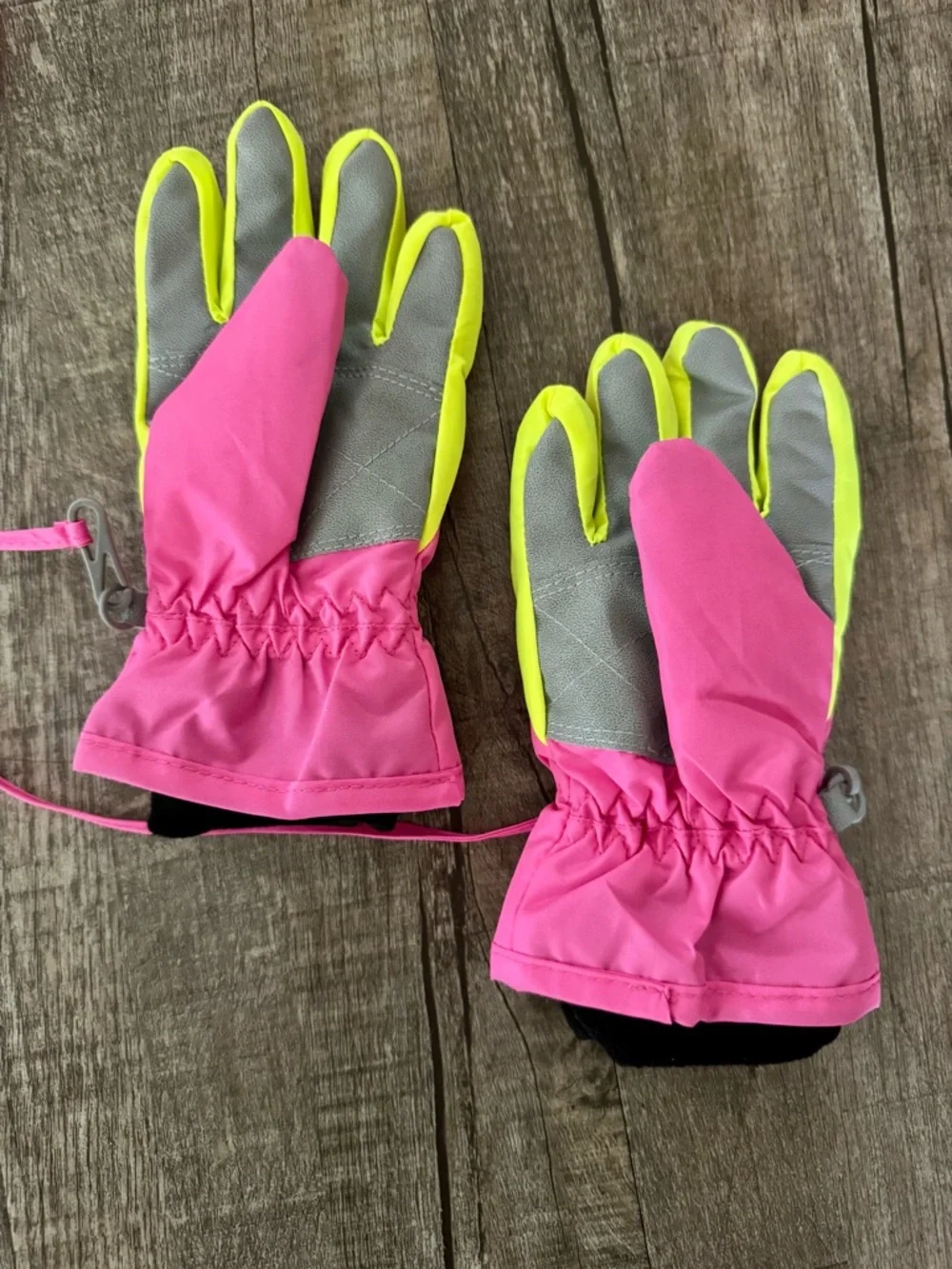 Kids Ski Snow Gloves XS Pink Yellow Waterproof Winter Fleece Lined 3-5 Years NWO